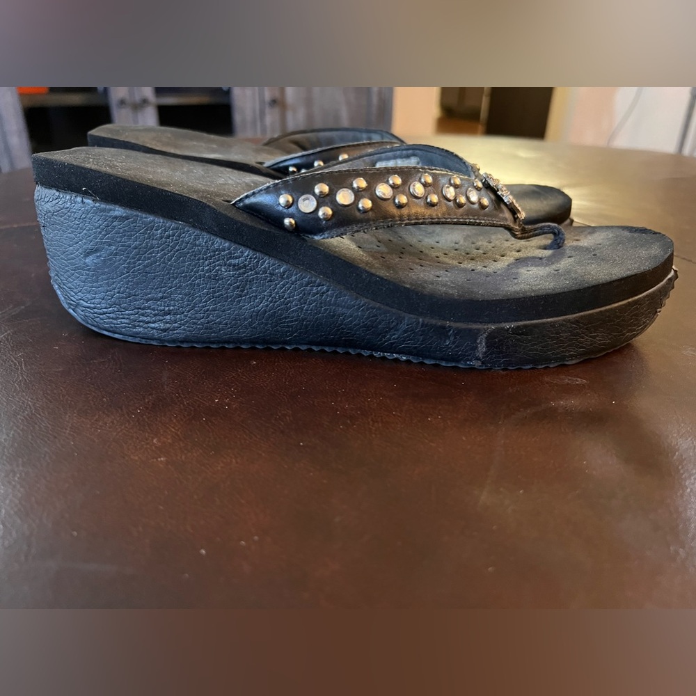 **Sold** Black Flip Flops with Cross